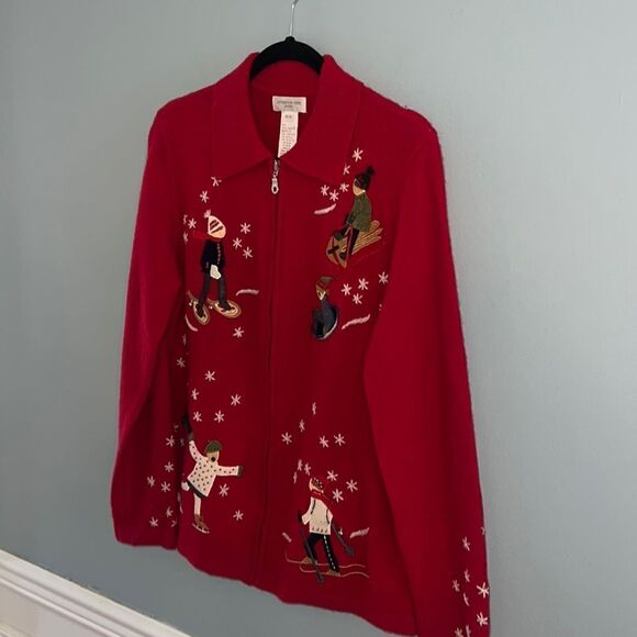 Women’s M Vintage Holiday Christmas ice skater sledding skiing Cardigan sweater - Picture 9 of 13